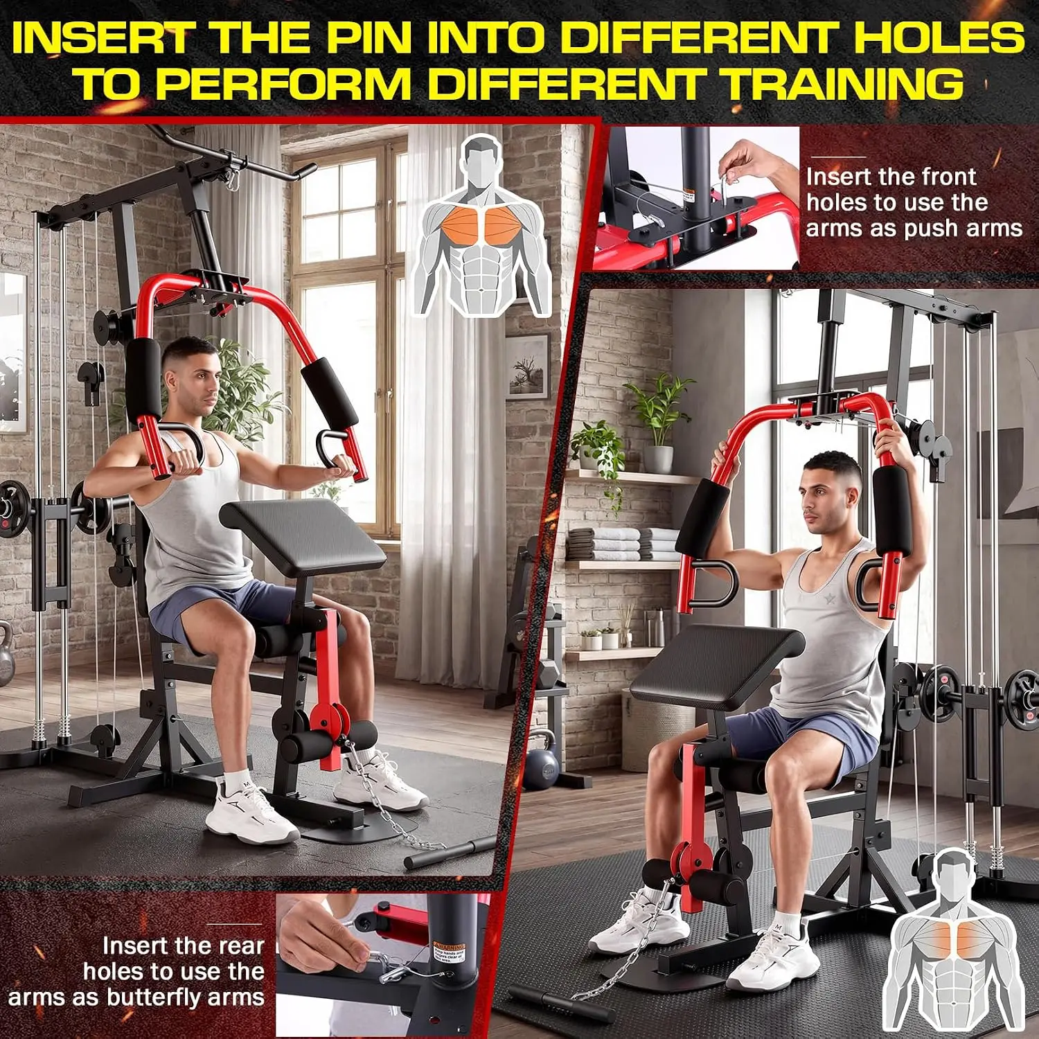Home Gym, Workout Station with High/Low Pulley System, Multifunctional Home Gym Equipment, Exercise Equipment for, Customized