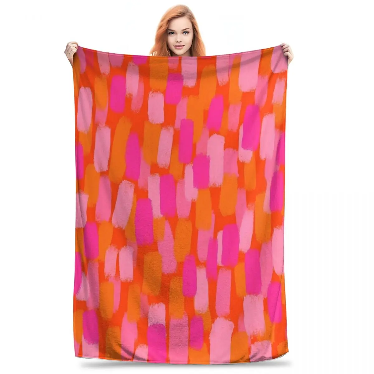 Abstract, Pink And Orange, Paint Brush Effect Blanket Fleece Multi-function Throw Blankets Blanket For Home Throws Bedspread