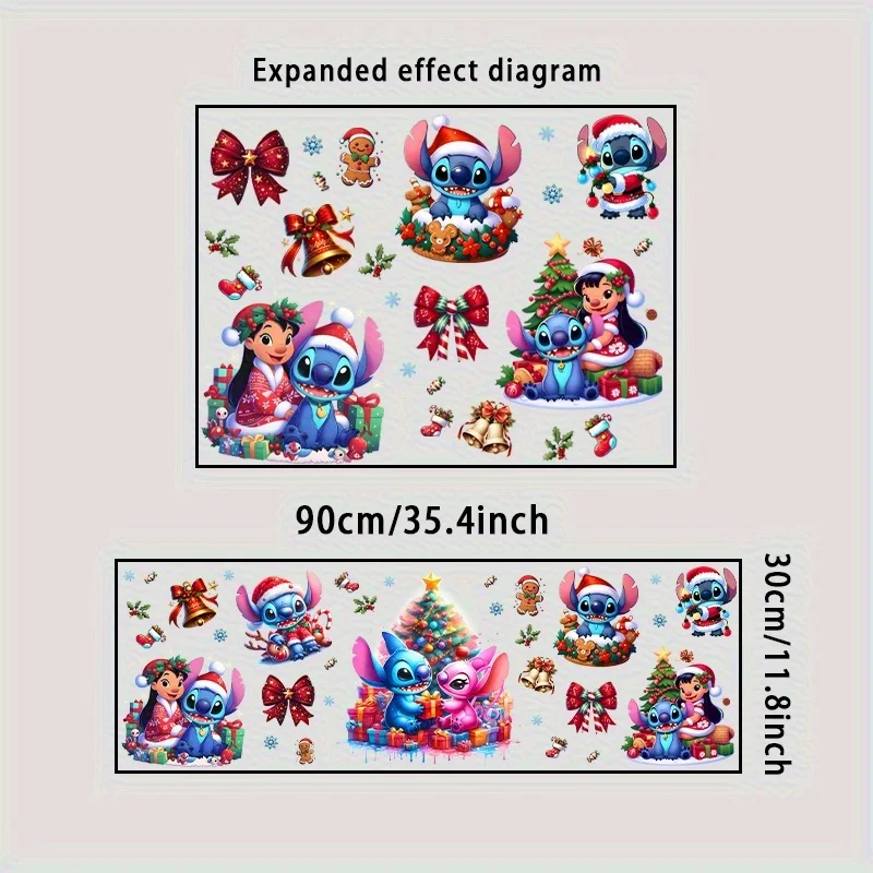 مجموعة واحدة من ملصقات Lilo & Stitch لعيد الميلاد، ديكور منزلي، عمل فني لعيد الميلاد من Disney، مناسبة لتزيين الأماكن الداخلية والنافذة والشرفة والمرآة #3