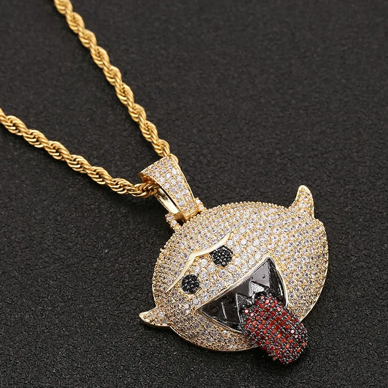 

Хип-хоп Bling Lced Out Забавный кулон с выражением Непослушное ожерелье с языком для рэпера Ювелирные изделия Золото Серебро Цвет