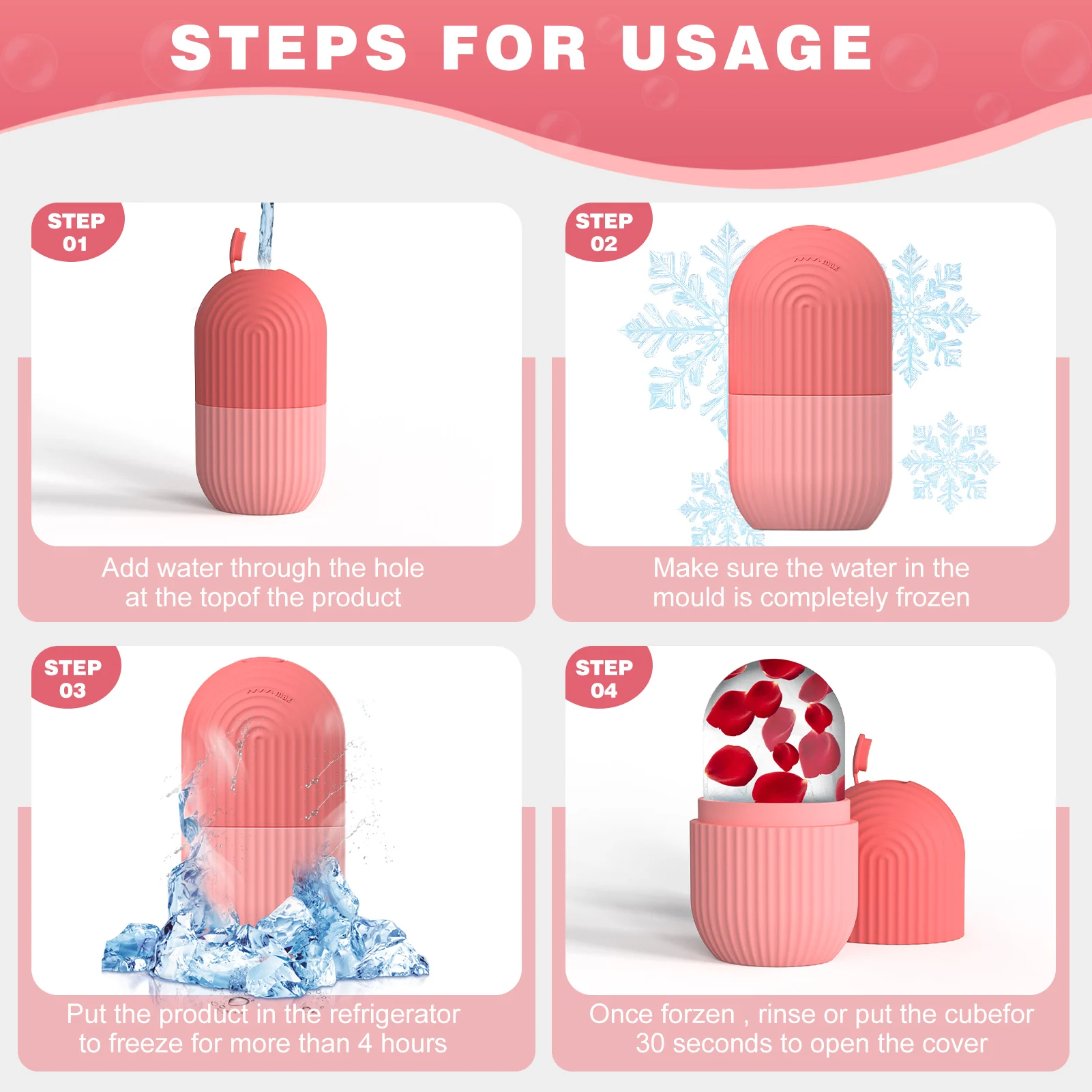 미용 및 피부 관리용 실리콘 얼굴 얼음 큐브 몰드 1개, 실리콘 얼굴 얼음 롤러