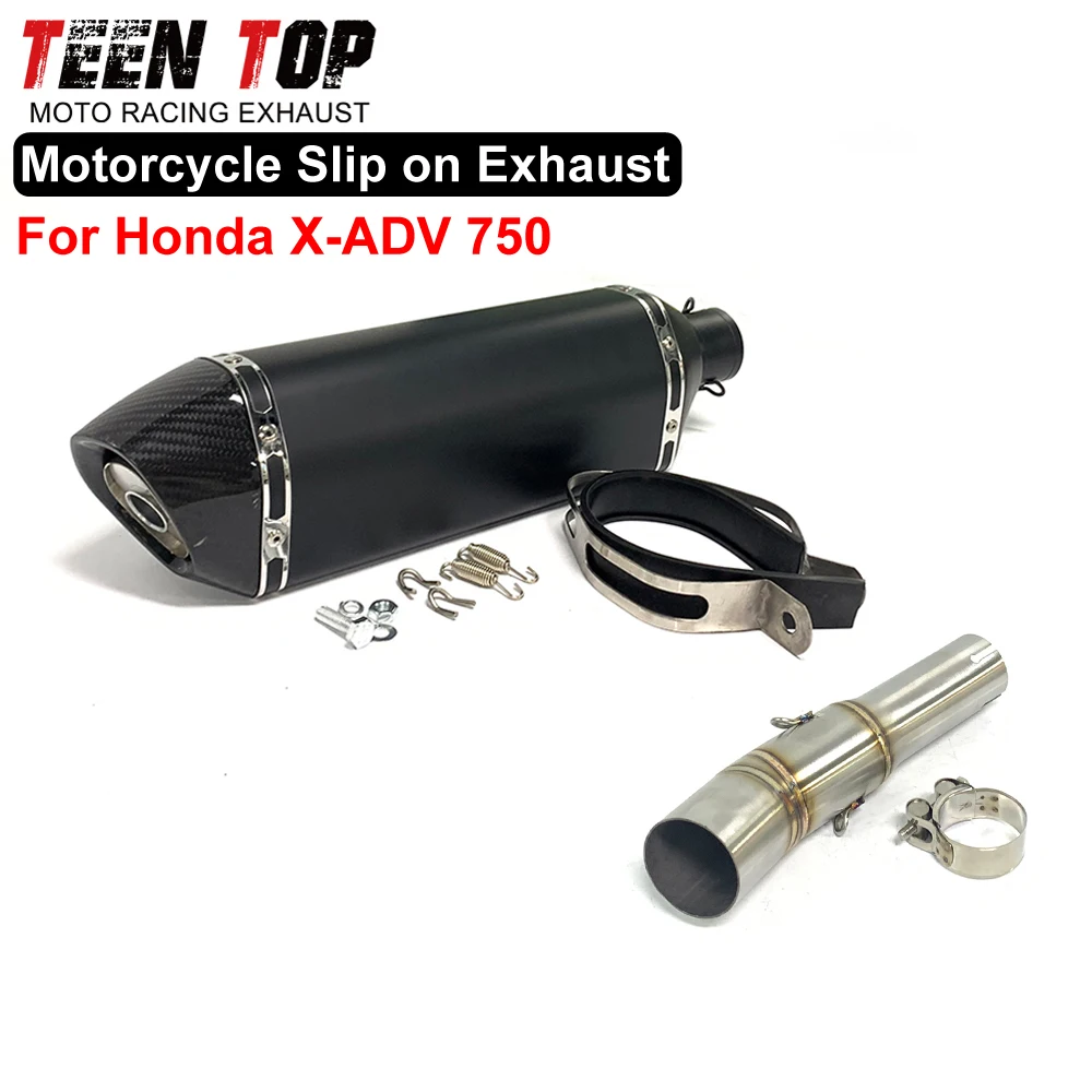 Motorcycle Slip-on Exhaust For Honda X-ADV 750 X ADV 70 Middle Link Pipe 470mm Carbonfiber Endcap Exhaust Muffler DB Killer