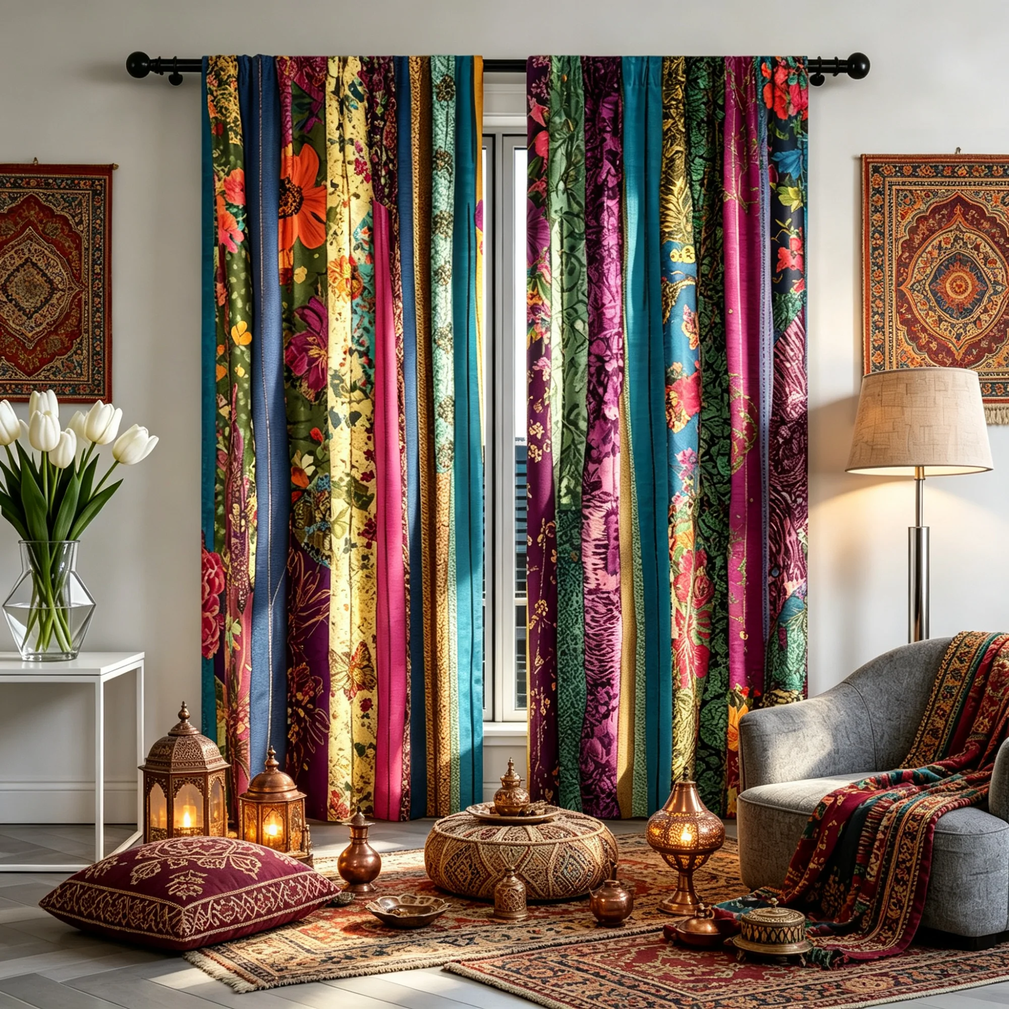 2pcs Tropical Rainforest Jungle Curtains - Jungle themed with monkey, tiger, elephant, and tropical plant patterns