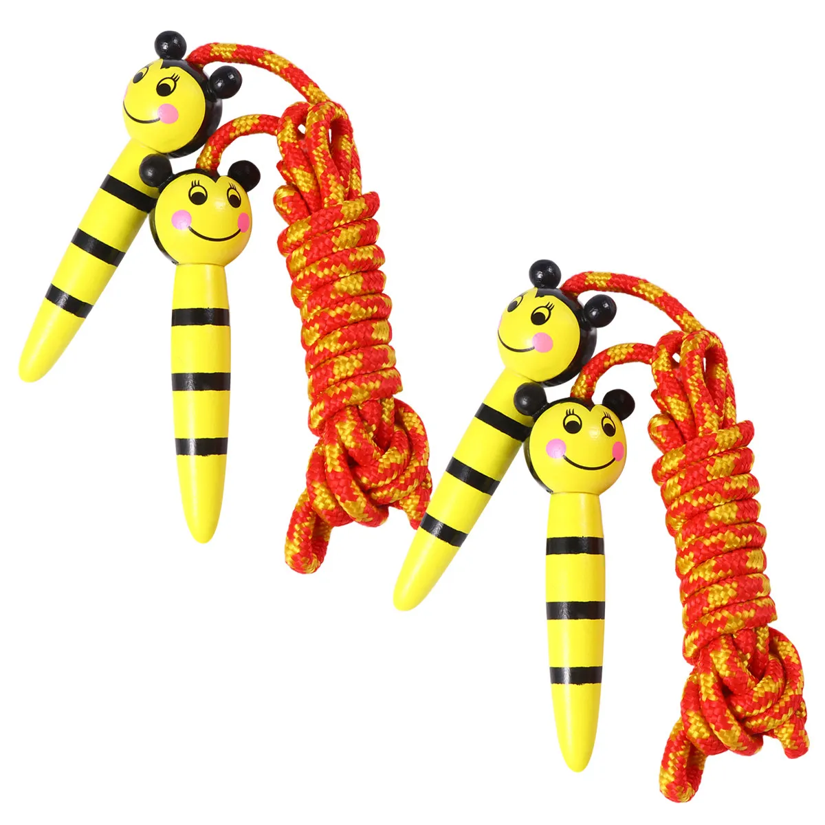 2Pcs Kids Wooden Jump Rope with Ergonomic Cartoon Handles, Strong Braided Rope for Home, School PE & Active Play