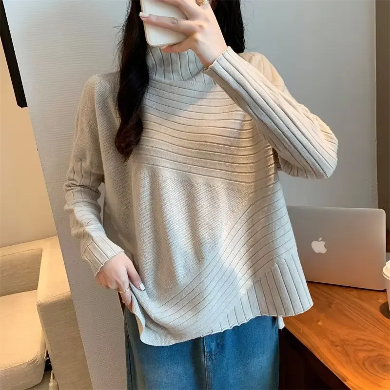 

Loose Women's High Collar Knitwear Fashionable Asymmetrical Wool Base Shirt Stand Collar Sweater Autumn Winter New Style