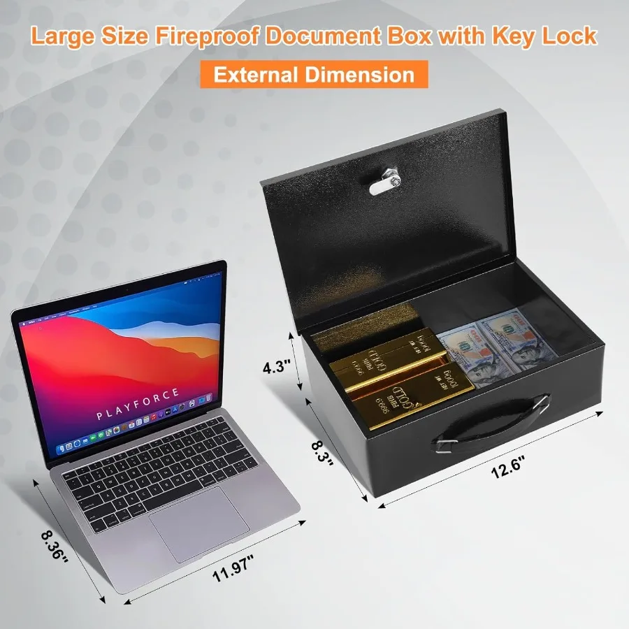 Fireproof Document Box with Key Lock for Secure Storage of Personal Items Including Documents Jewelry Passport and Cash Offers