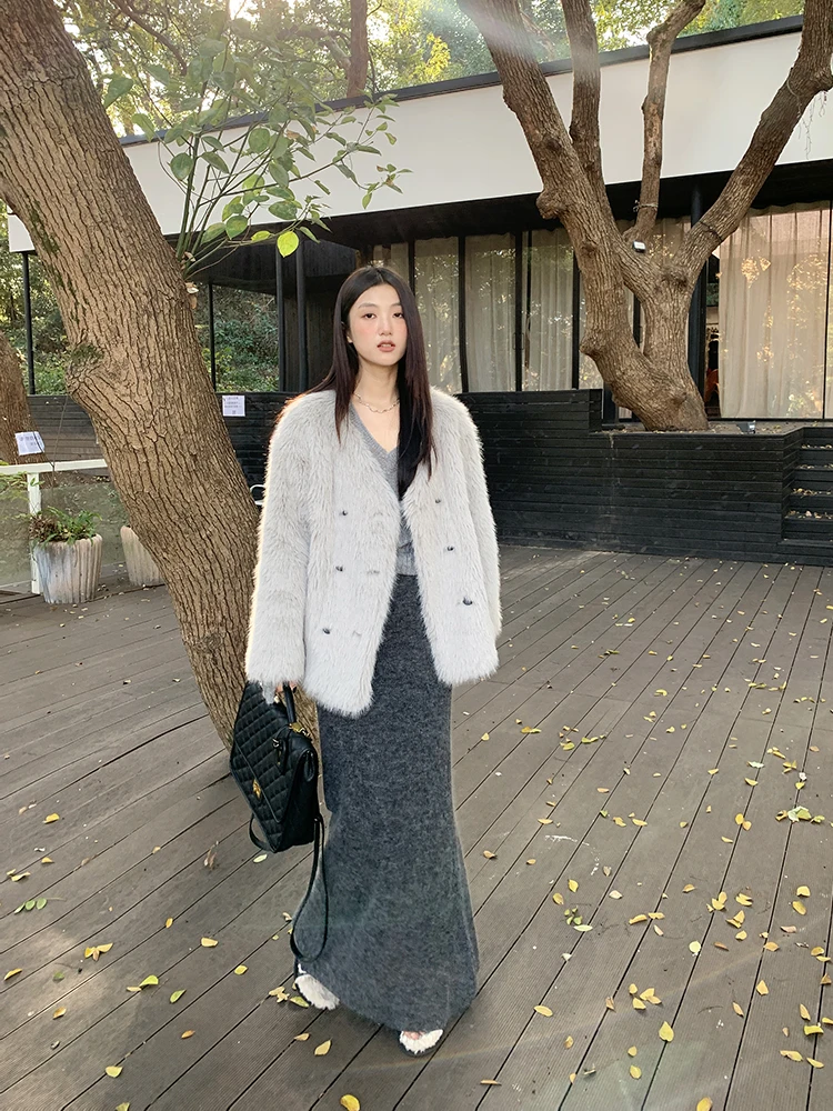 

Экологичное роскошное зимнее пальто Thiened, женское свободное меховое пальто, высококачественное модное пальто с круглым подолом V-Ne Long Sve