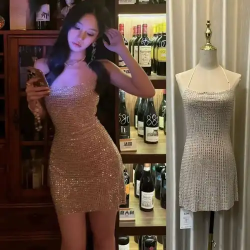Imagen 1 del producto Vestidos de lujo de tul con lentejuelas para mujer, minivestido corto Sexy con cuello Halter y espalda descubierta para fiesta de graduación y noche, ropa para fiesta y discoteca
