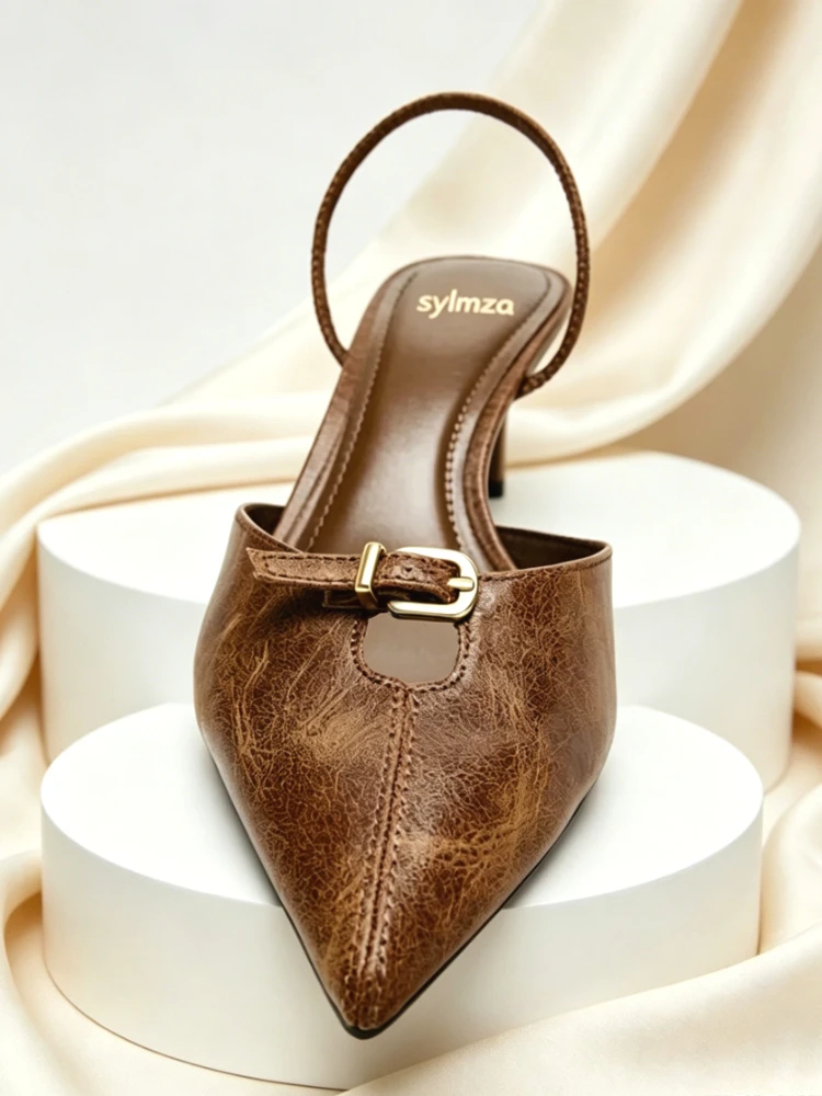 2026 Luxury Designer Pointed Toe Pumps Woman Shoes  Novelty Buckle Decoration Slingbacks Sandals Elegant Banquet Wedding Heels