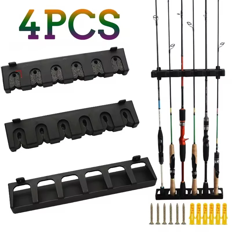 4/2 Stück Angelrutenhalter, 6-Stangen-Halter, Vertikaler Stangenhalter, Wandmontierter Modularer Angelrutenhalter, Geeignet für Garage und Hauswände