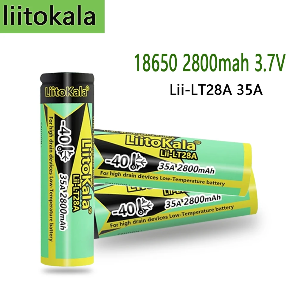 

Аккумулятор LiitoKala Lii-LT28A 18650 2800 мАч 3.7В, перезаряжаемый, с высокой токоотдачей 35А, для температур до -40°C ° Низкотемпературная батарея