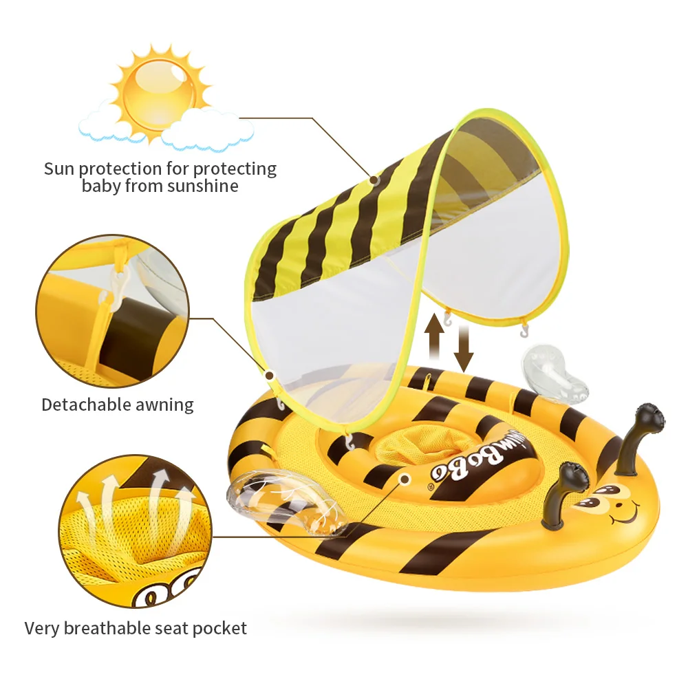 حلقة سباحة مع مظلة للأطفال ، حلقات سباحة للأطفال دب أزرق قابلة للنفخ ، مقعد طفل عائم ، منتج بسعر المصنع ، الصيف