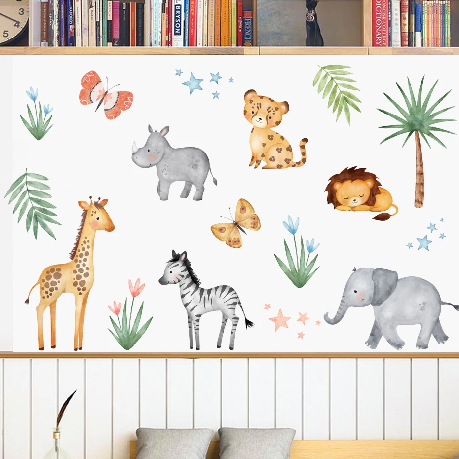 

Cartoon Cute Afric Animal lion Elephant Wall Sticker Nursery Vinyl Children's Wall Art Decals for Baby Kids Room Home Decoration