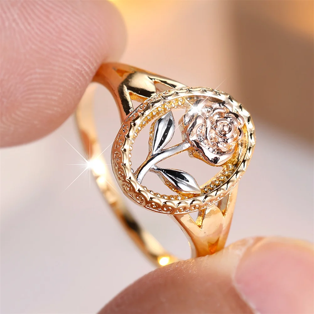 رومانسية زهرة الورد خواتم للنساء خمر ارتفع الذهب والفضة اللون خاتم الخطوبة مجوهرات الزفاف هدايا عيد الحب