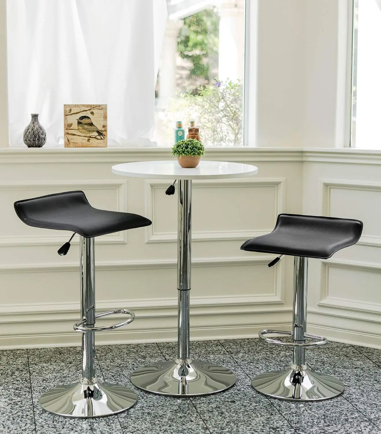 Vogue Furniture Direct Adjustable Bar Stools Set Of 2, Modern Swivel Pu Leather Airlift Barstools, Backless Kitchen Counter
