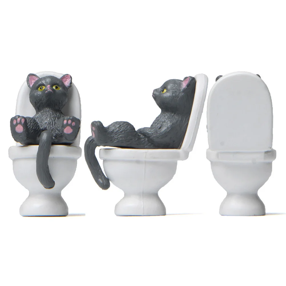 

5pcs Cartoon Sitting On Toilet Ornaments Lightweight Friendly Creative Adorable Desktop Cat Statues Home
