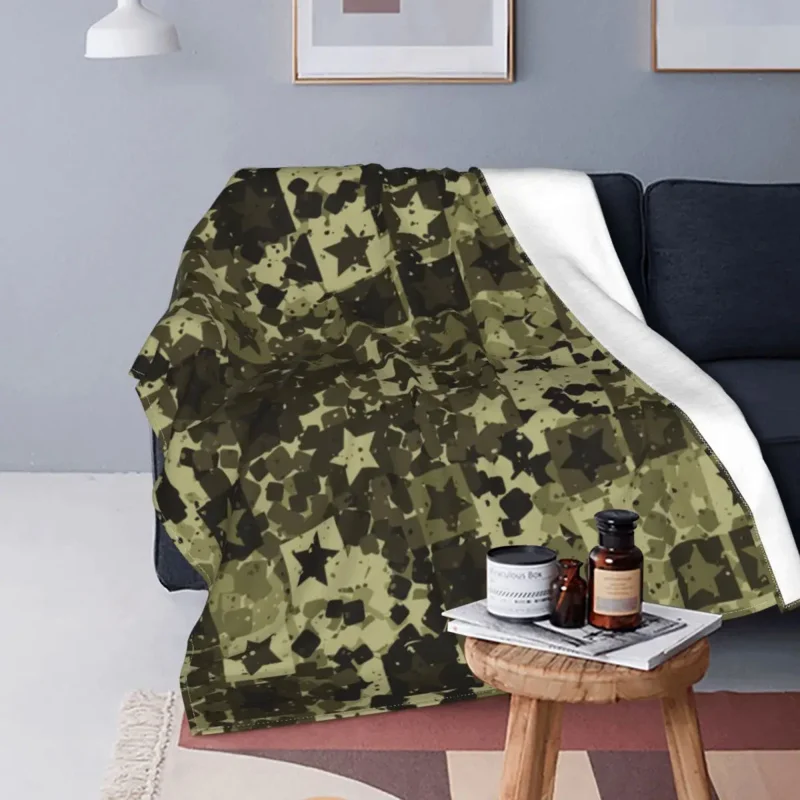 Jungle Camouflage Five-pointed Stars Blankets Flannel Winter Breathable Super Soft Throw Blanket for Sofa Outdoor Bedspreads