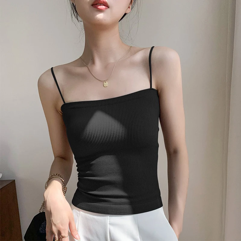 Hong Kong Style Small Strap Vest Women's Summer Beautiful Back Bra Integrated Chest Pad Suit Inner Match Base Shirt