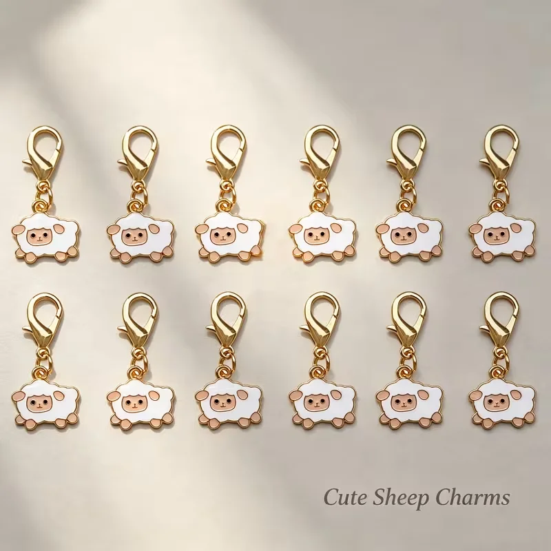 12Pcs Healing-Style 2D Flat Keychains with Cute Cartoon Animals. Suitable For: Cute Girls, Best Friends, and as a Gift for Those Born in the Year of the Sheep