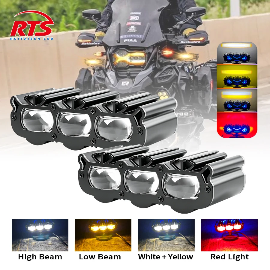 

Motorcycle LED Spot Red Light Dual Color Hi/Low Beam Fog Lamps for ATVTrucks SUV UTV 12V-48V Mini Lens Headlights Driving Lamp