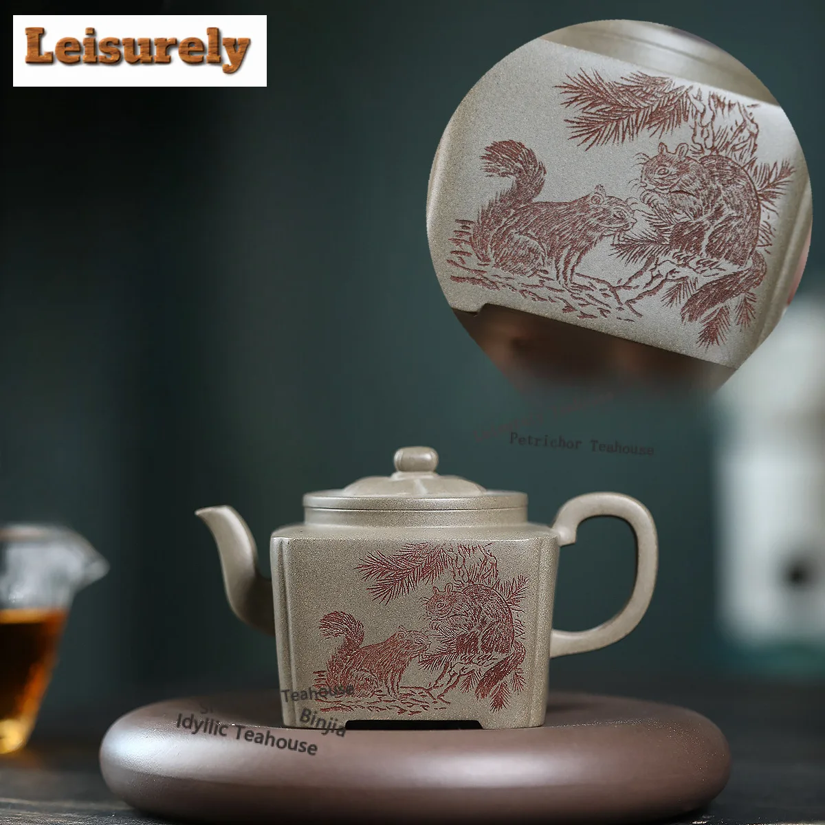 

300ml Yixing Purple Clay Teapots Famous Handmade Square Squirrel Pot Raw Ore Livid Section Mud Tea Soaking Kettle Zisha Tea Set