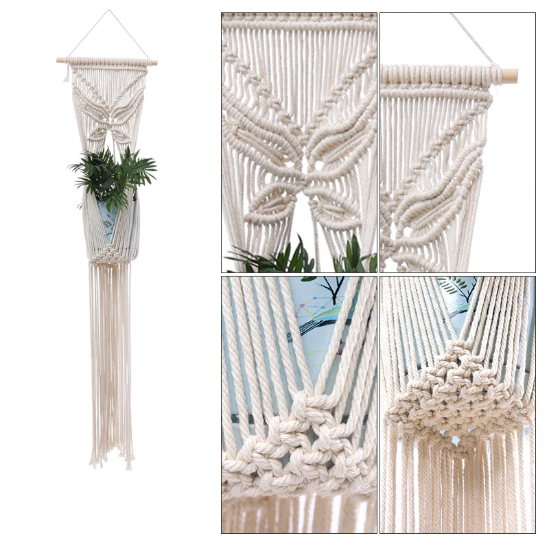 Macrame Handmade Plant Hanger Baskets Flower Pots Holder Balcony Hanging Decoration Knotted Lifting Rope Home Garden Supplies