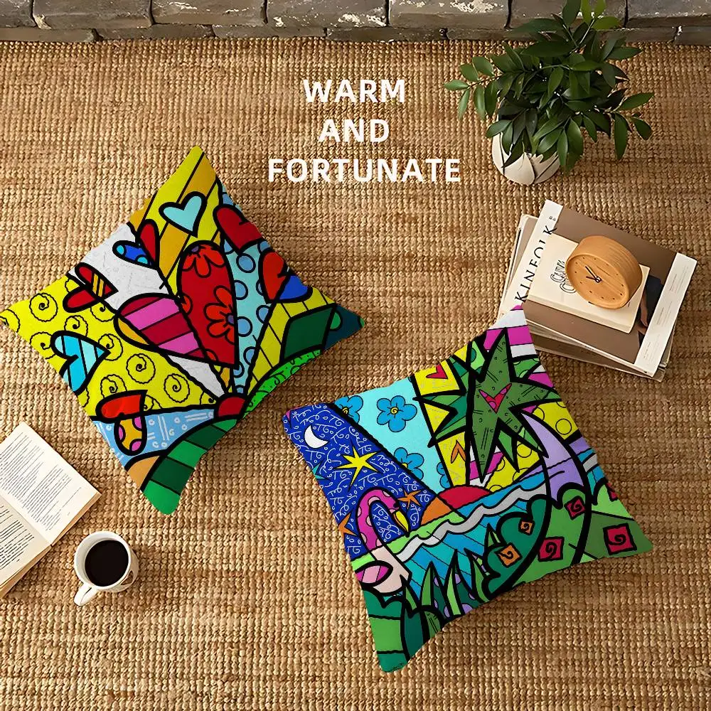 Colors R-Romero B-Britto Art Pillow Cover for Bedroom Room and Living Room Sofa Decorative Cushion Cover