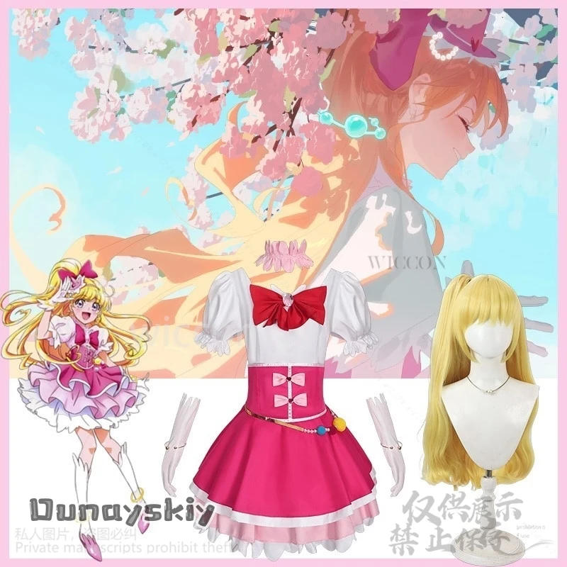 

Anime Maho Girls Precure! Cosplay Asahina Mirai Cure Miracle Costume Lovely Cute Cake Dress Pink Jirai Kei Girls Wigs Customized