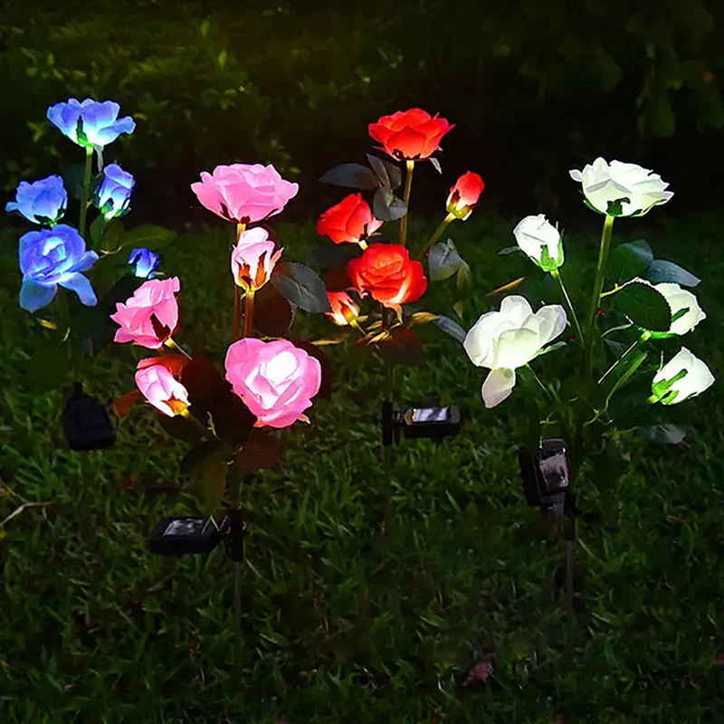 Outdoor 5 Heads Rose Solar Flower Lawn Lamp Garden Lights Valentine's Day Decor Wedding Party Courtyard Decoration Solar Lights