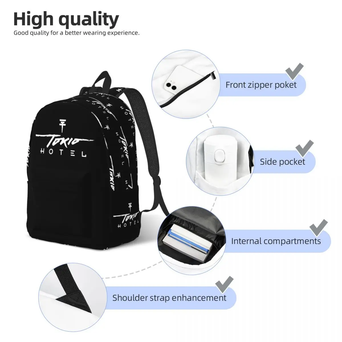 Tokio Hotel Billkaulitz Teenager-Rucksack mit Tasche High School Arbeit Rock Daypack für Männer Frauen Laptop Segeltuch taschen