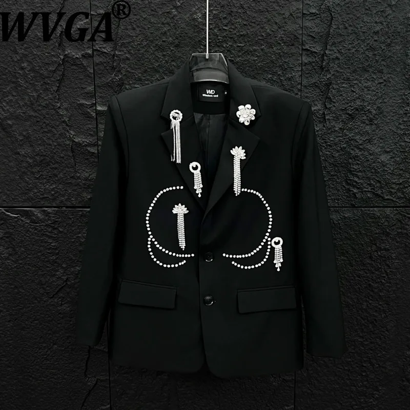 

WVGA Spring Autumn New Man Tide High Street Diamond-bordered Trendy Long Sleeve Blazer Niche Stylish Casual Suit Coat Ins W12527
