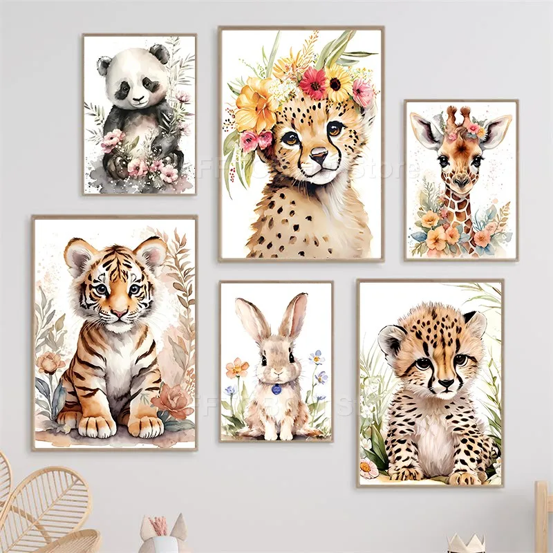 

Leopard Giraffe Tiger Panda Deer Nursery Wall Art Canvas Painting Aninmal Posters And Prints Pictures Baby Kids Room Decor