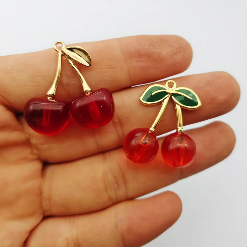 10pcs Cherry Charm for Jewelry Making Accessories Diy Earring Bracelet Keychain Pendant Alloy Metal Gold Plated
