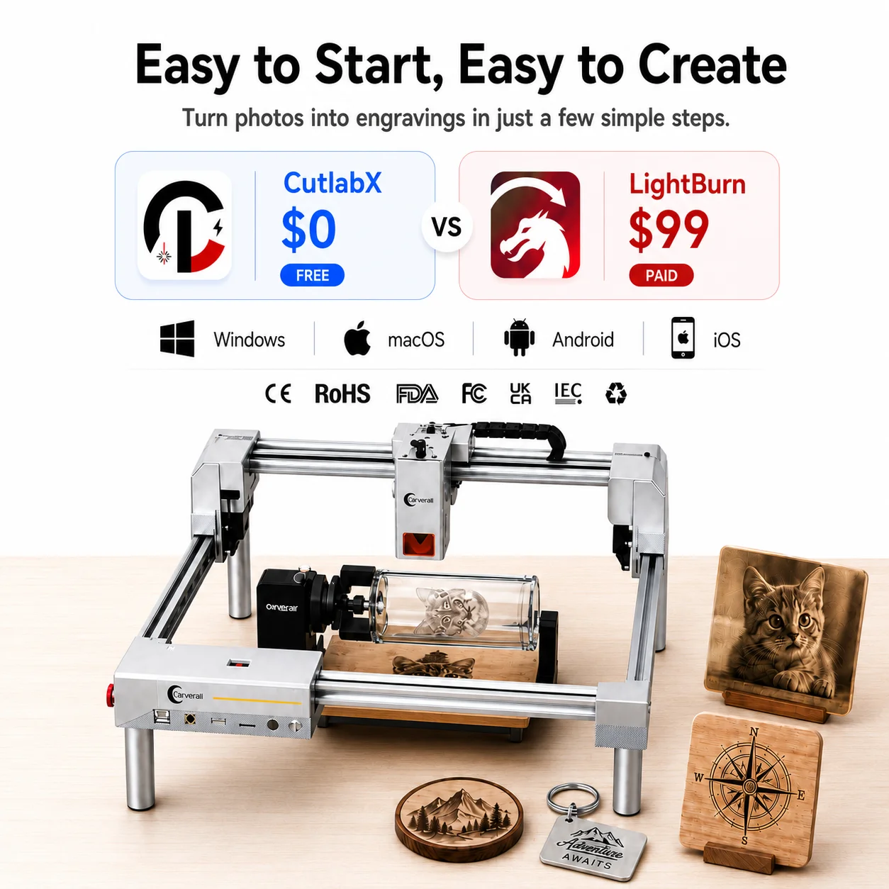 Carverall JL9 20W Laser Engraver Cutter, 300x300mm Desktop CNC Engraving Machine, Dual-Motor Air Assist, 0.01mm Precision, WiFi/App/LightBurn Smart Software, for Wood Acrylic Leather DIY Small Business - view 8
