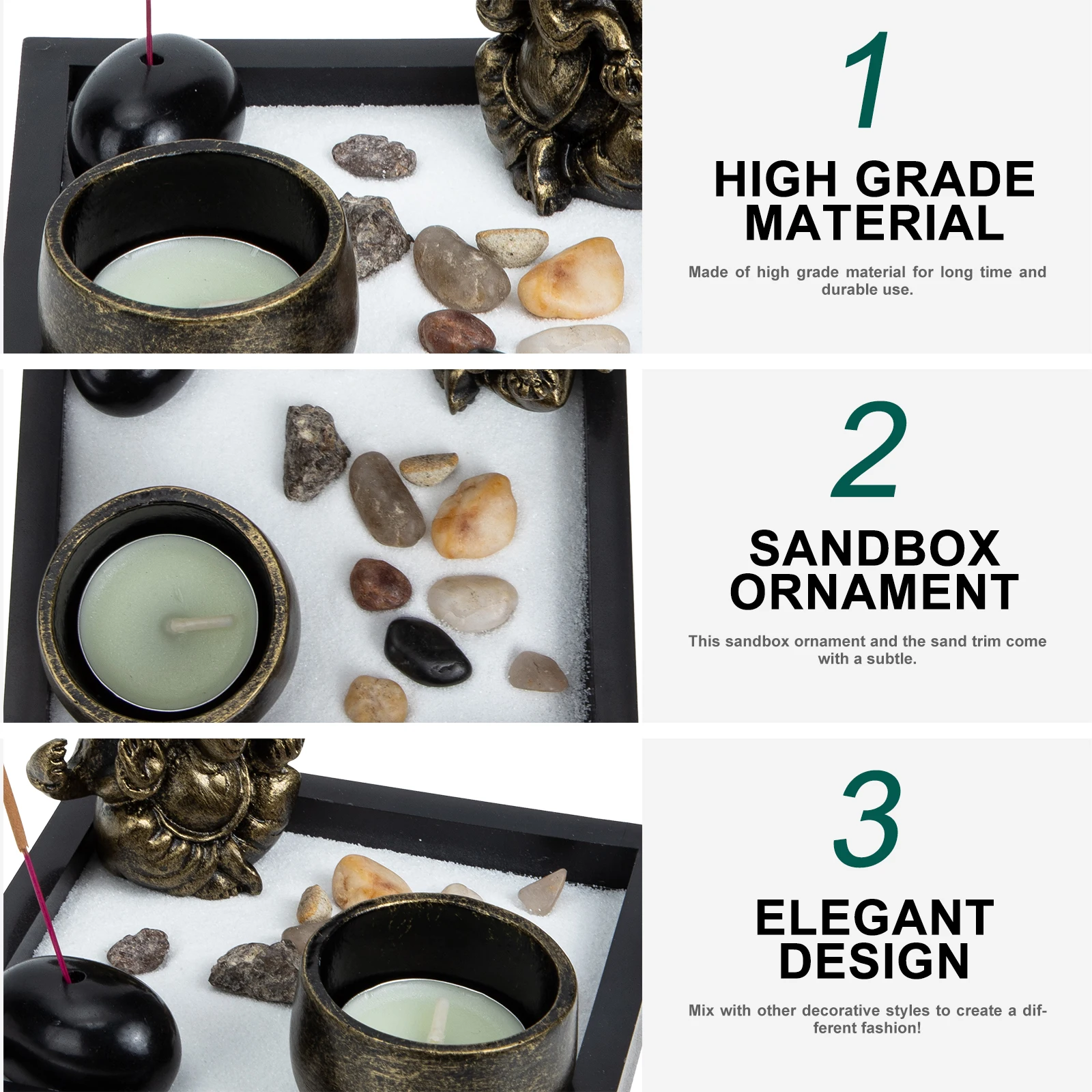 Elegante scatola di sabbia Zen in legno Ornamento da tavolo Decorazioni per la casa Microlandscape Artware Strumento di meditazione antistress Regalo per i propri cari