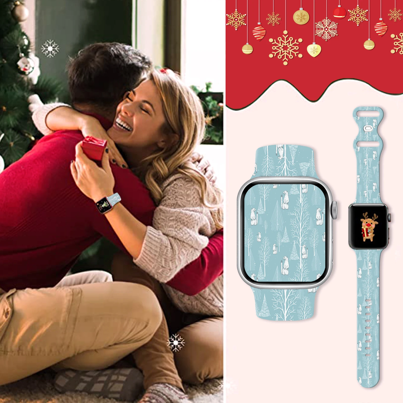 Christmas12 Printed Strap for Apple Watch 46mm 45mm 42mm 40mm 38mm 49mm Watchband Replaceable Bracelet for iWatch 11 10 9 8 Band