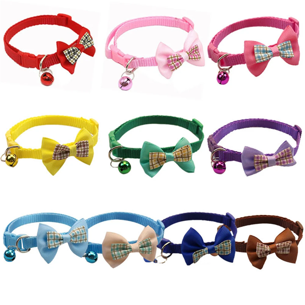 100-200pcs Wholesale Cat Collar Adjustable Bow Pet Collar For Small Dogs Footprint Cats Collar With Bell Design Necklace Chain