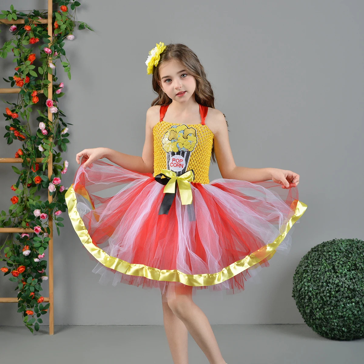 Popcorn inspired Tutu Dress for Girls Carnival Birthday Party Costume Kids Halloween Movie Theater Popcorn Pageant Outfit