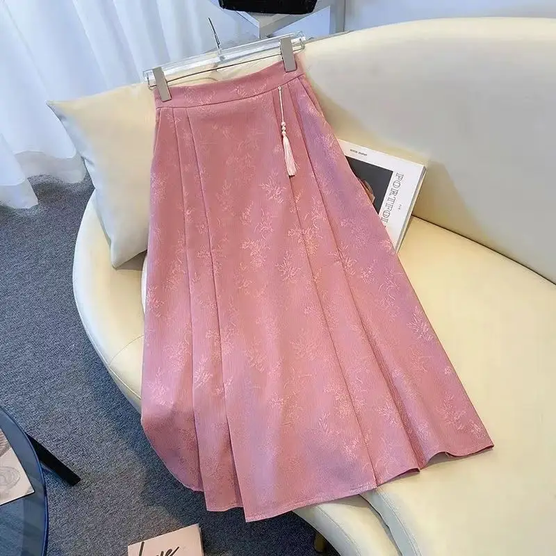 Extra-large Size Suitable Weighing New Chinese-style Skirt Women's Skirt All Seasons Elegant A-line Versatile Mid-length Skirt