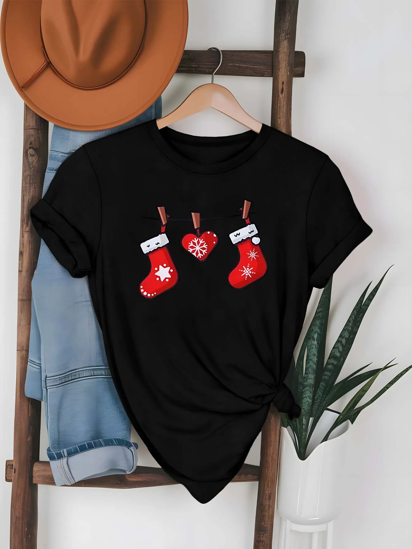 Plus Size Christmas Stockings And Snowflake Heart Hanging Festive Fashion Apparel