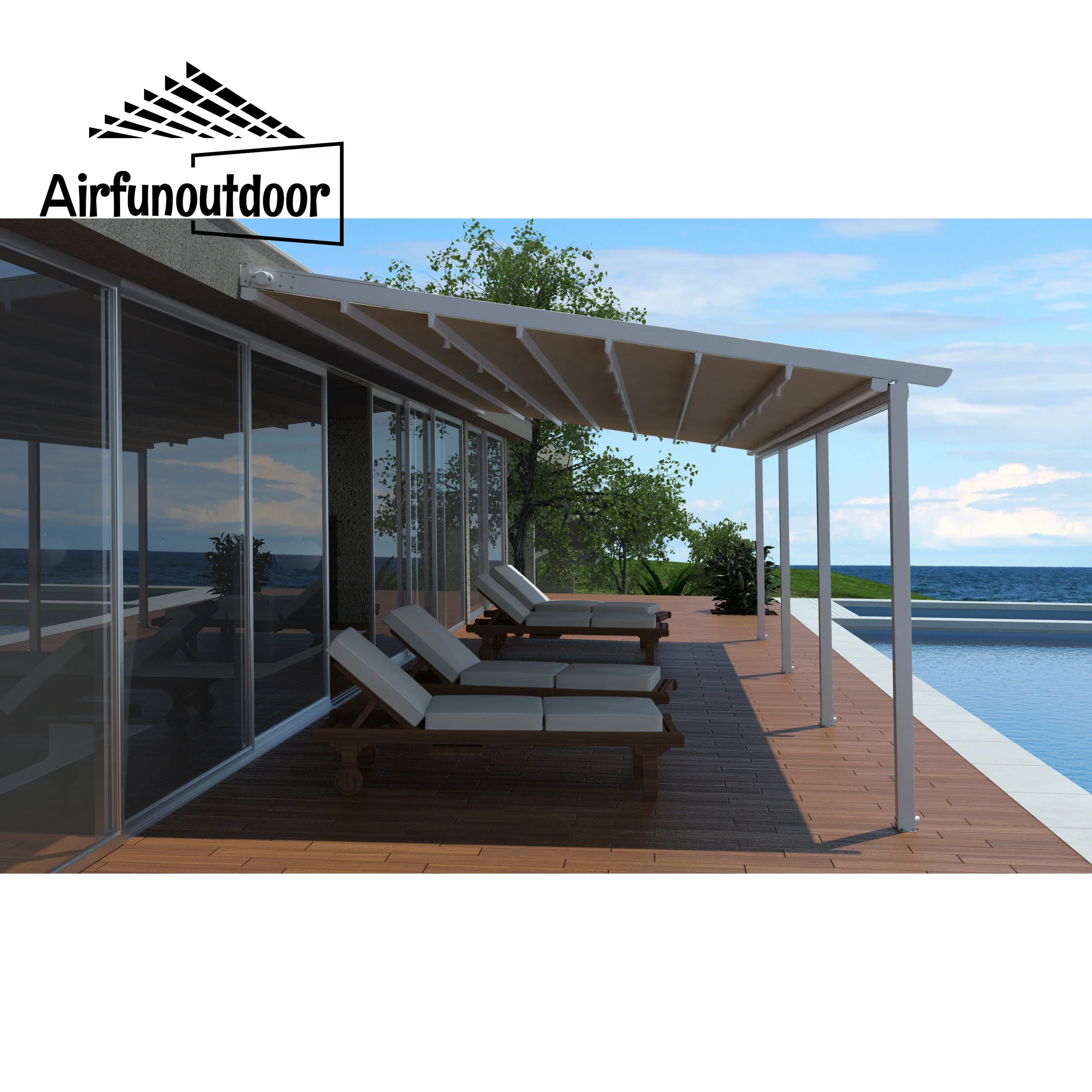 مقاوم للماء بولي كلوريد الفينيل قابل للسحب النسيج العريشة أكشاك وجناح 3x4 حجم التحكم عن بعد بمحركات الألومنيوم الإطار للحديقة