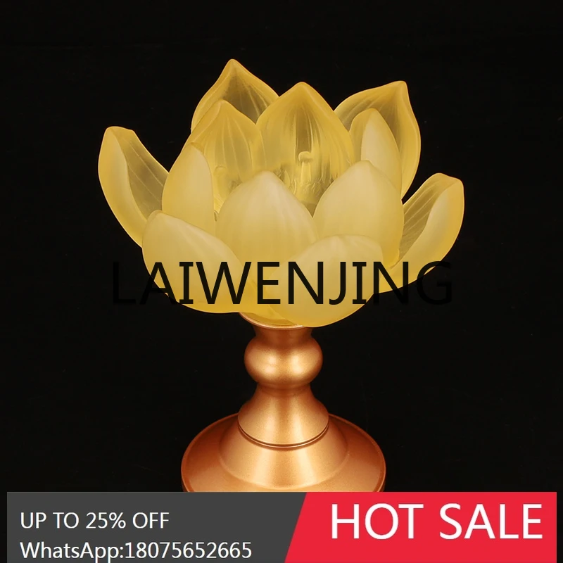 RWJ Glass Candlestick Pure Copper Buddha Lamp Buddha Worship Guanyin Bodhisattva Lotus Buddha Lamp