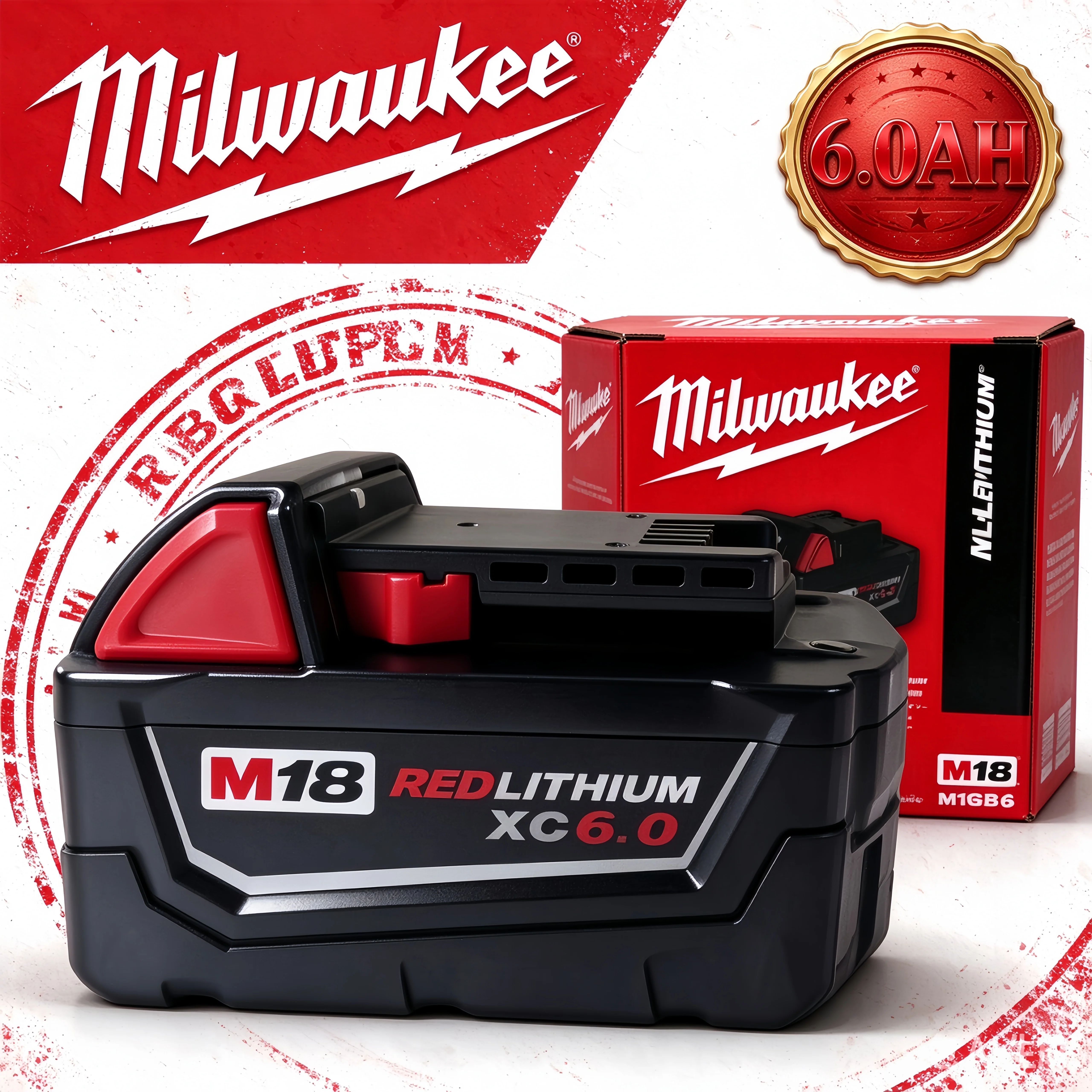 Milwaukee M18 6.0Ah High Output Battery 18V Lithium-ion Rechargeable with BMS Protection for Milwaukee M18 Cordless Power Tools