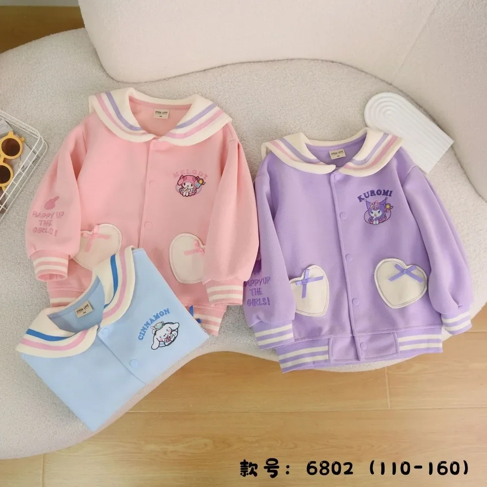 

Kuromi Anime Kawaii Sanrio Children Long Sleeve Coat Clothing Cute Cartoon Cinnamoroll My Melody Hoodie Baseball Jacket Gifts