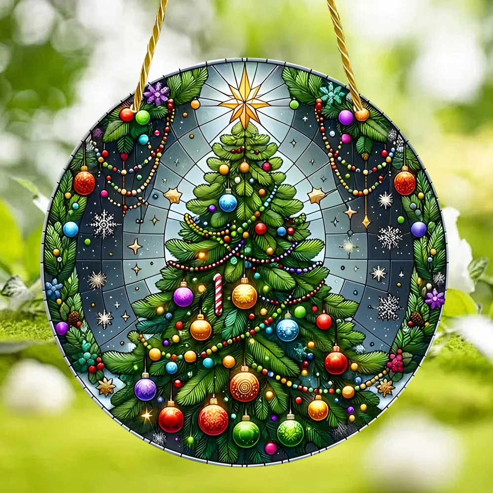 

Christmas tree-themed catcher round colored window hanging ornaments stained glass ornaments pendant
