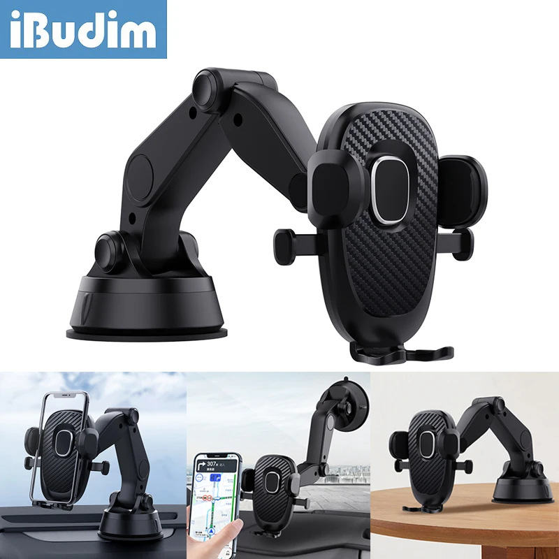 

iBudim Car Phone Holder 360° Rotation Dashboard Mobile Phone Support No Magnetic Car Phone Mount Stand For iPhone 13 12 Huawei
