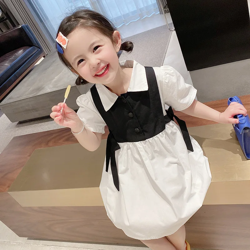 ZLYM-Girls' Stylish Fake Two-Piece Dress Summer New Children's Internet Celebrity Patchwork Dress Baby Summer Outfit