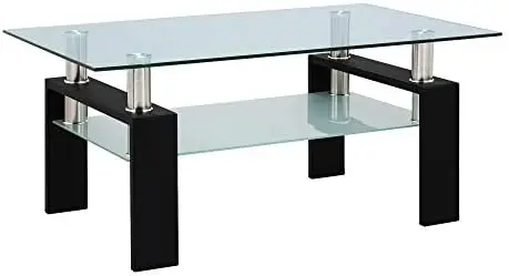 

Rectangle Glass Coffee Table, Tea Table Modern Side Coffee Table with Lower Suitable for Living Room, 2-Tier Center for Living