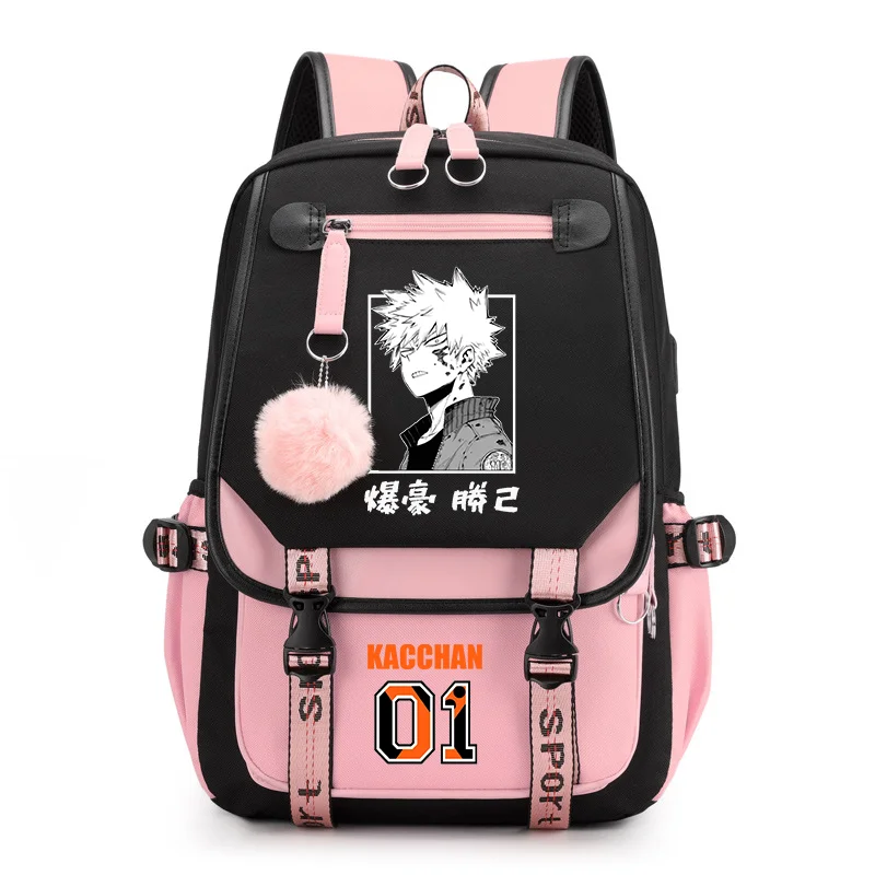 Bakugou quente katsuki harajuku mochila de alta qualidade fluxo usb mochila adolescentes anime escola bookbag