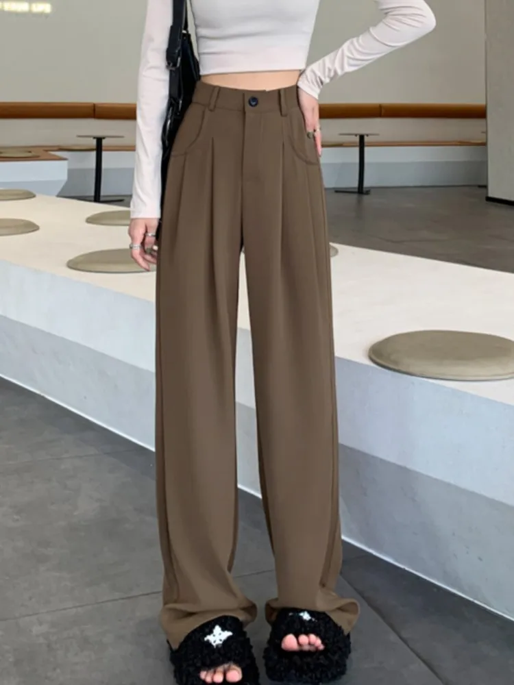 

Autumn Solid Wide Leg Pants for Women Fashion Office High Waist Casual Trousers Korean Style Minimalism Pant 2024 Spring